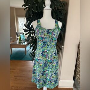💚💙💜Title Nine Dream Green & Blue Purple Paisley Slinky Knit Sport Dress M💜💚